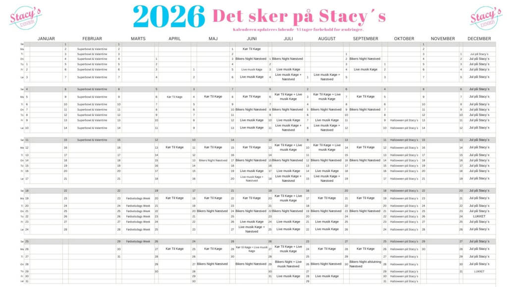 Årskalender Stacy´s Diner 2026