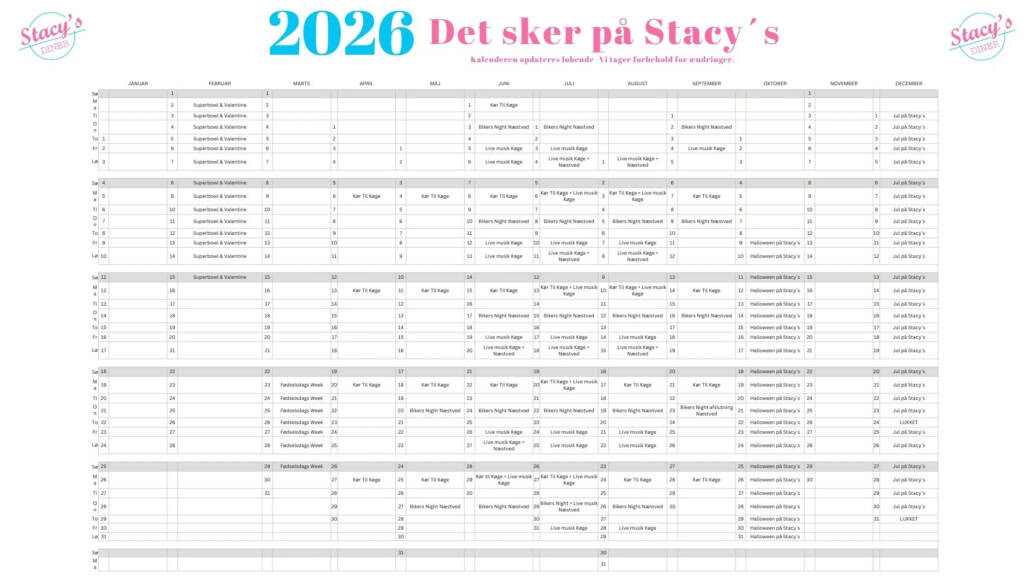 Årskalender Stacy’s Diner - 2026