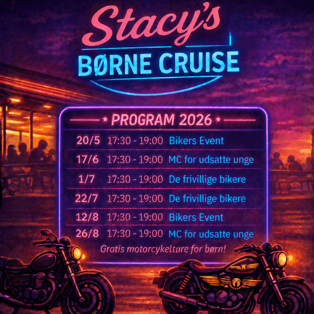 Stacy’s Børne Cruise. Gratis motorcykelture for børn på Stacy’s Diner i Næstved