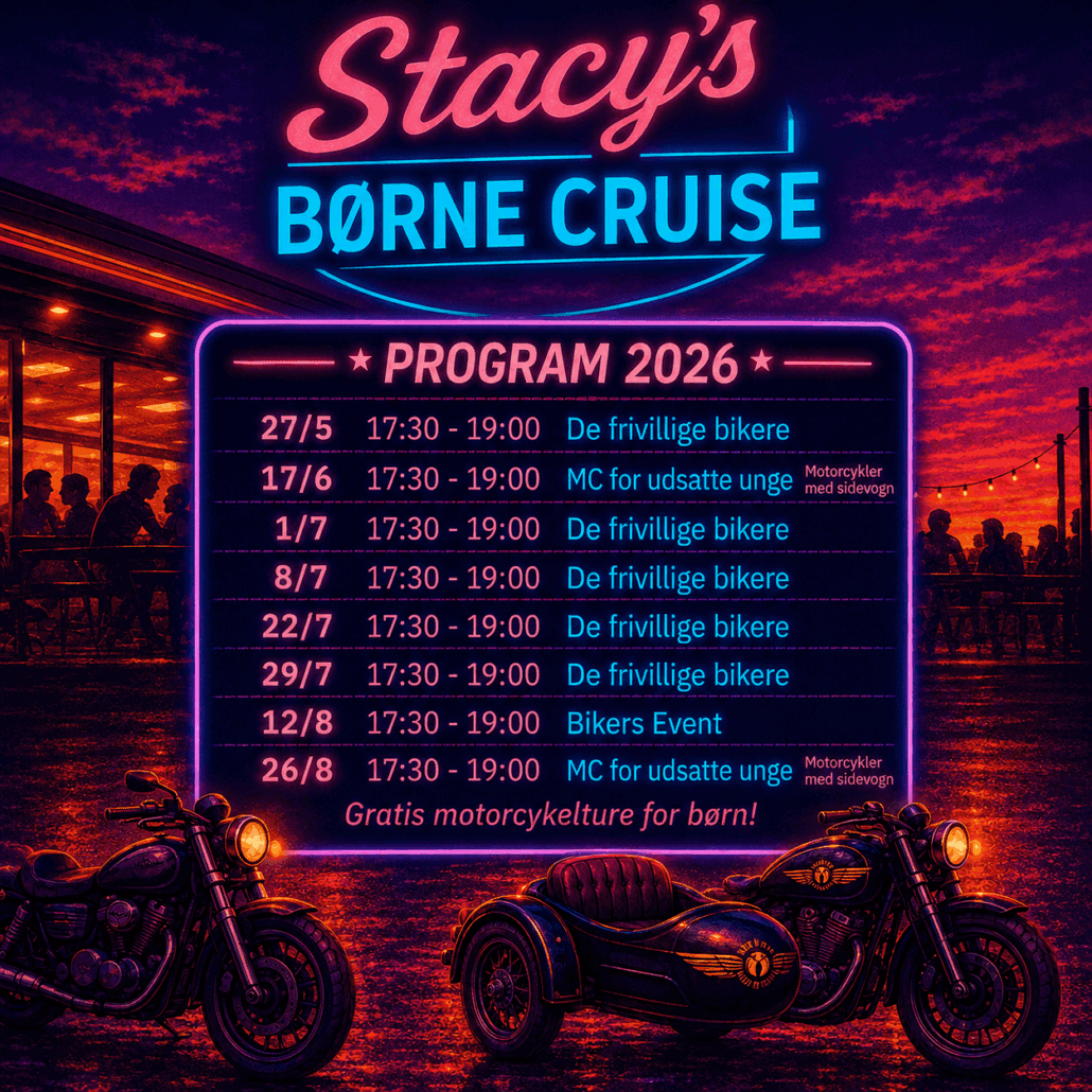 Børne Cruise på Stacy’s Diner Næstved 2026 - Gratis motorcykelture for børn.