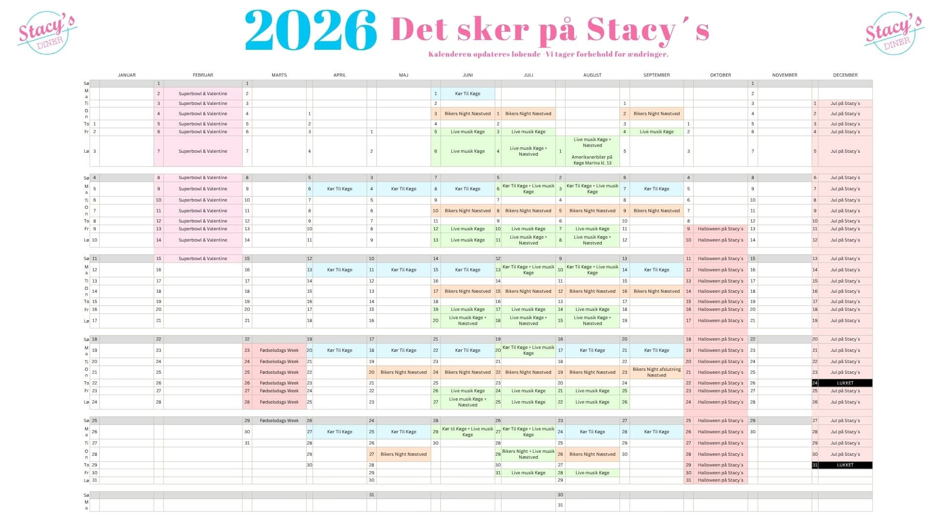 Årskalender Stacy´s Diner - 2026